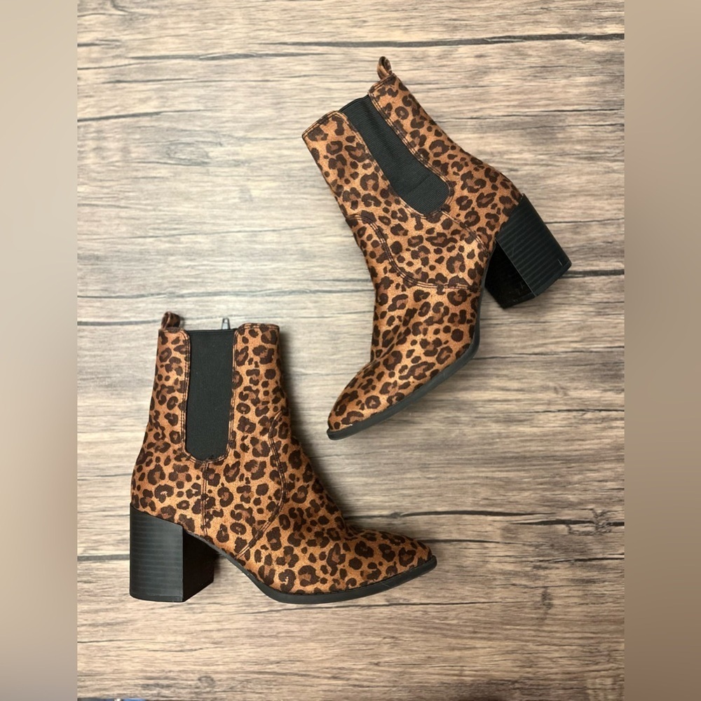 Express Leopard Suede Block Heel Bootie